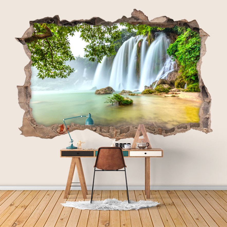 Vinilos agujero 3d cascadas naturaleza tropical