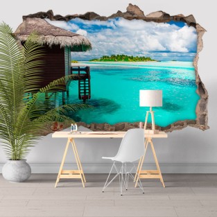 Vinilos agujero 3d paisaje isla laguna azul Vinilos agujero 3d paisaje isla laguna azul