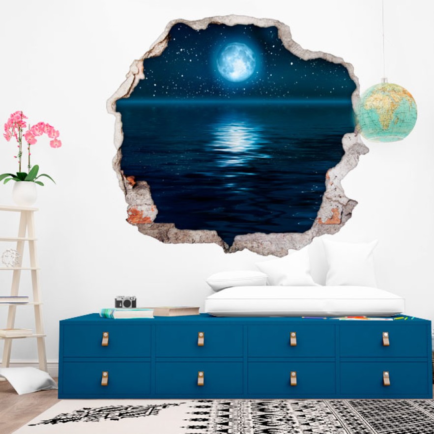 Vinilos agujero 3d luna estrellas y mar