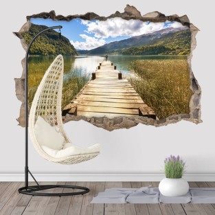Vinilos agujero 3d muelle en el lago