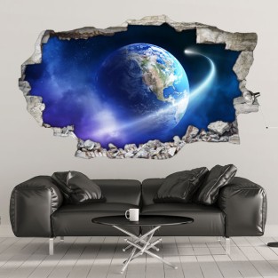 Vinilos agujero 3d planeta tierra y cometa Vinilos agujero 3d planeta tierra y cometa
