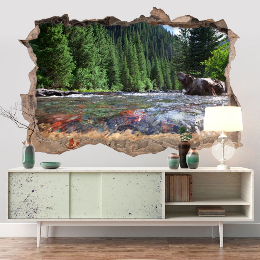 Vinilos agujero 3d río montañas colorado