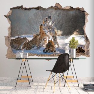Vinilo agujero 3d tigres de bengala nieve Vinilo agujero 3d tigres de bengala nieve