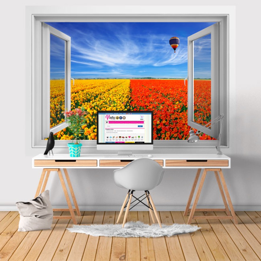 Vinilos ventana árbol flor de cerezo 3d