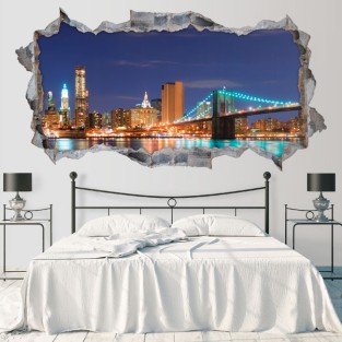 Vinilos agujero 3d skyline nueva york puente de brooklyn