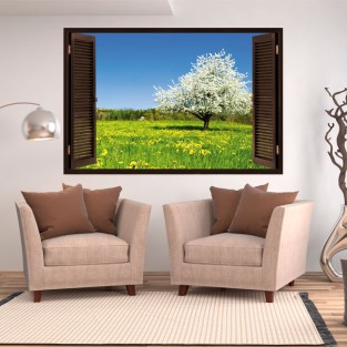 Vinilos ventana árbol flor de cerezo 3d Vinilos ventana árbol flor de cerezo 3d