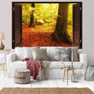 Vinilos ventana 3d árboles otoño Vinilos ventana 3d árboles otoño