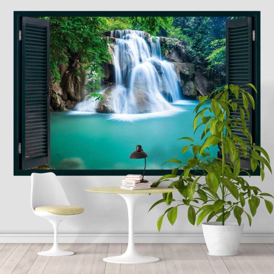 Vinilos efecto ventana 3d cascada huai mae khamin tailandia