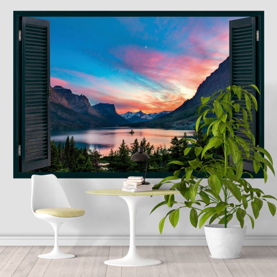 Vinilos ventana 3d lago saint mary