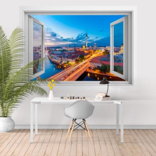 Vinilos efecto ventana 3d río spree torre fernsehturm berlín