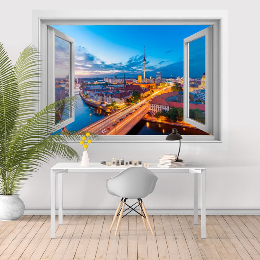 Vinilos efecto ventana 3d río spree torre fernsehturm berlín