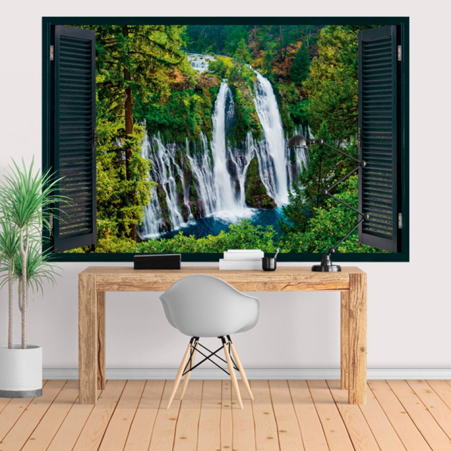 Vinilos efecto ventana 3d cascada montaña