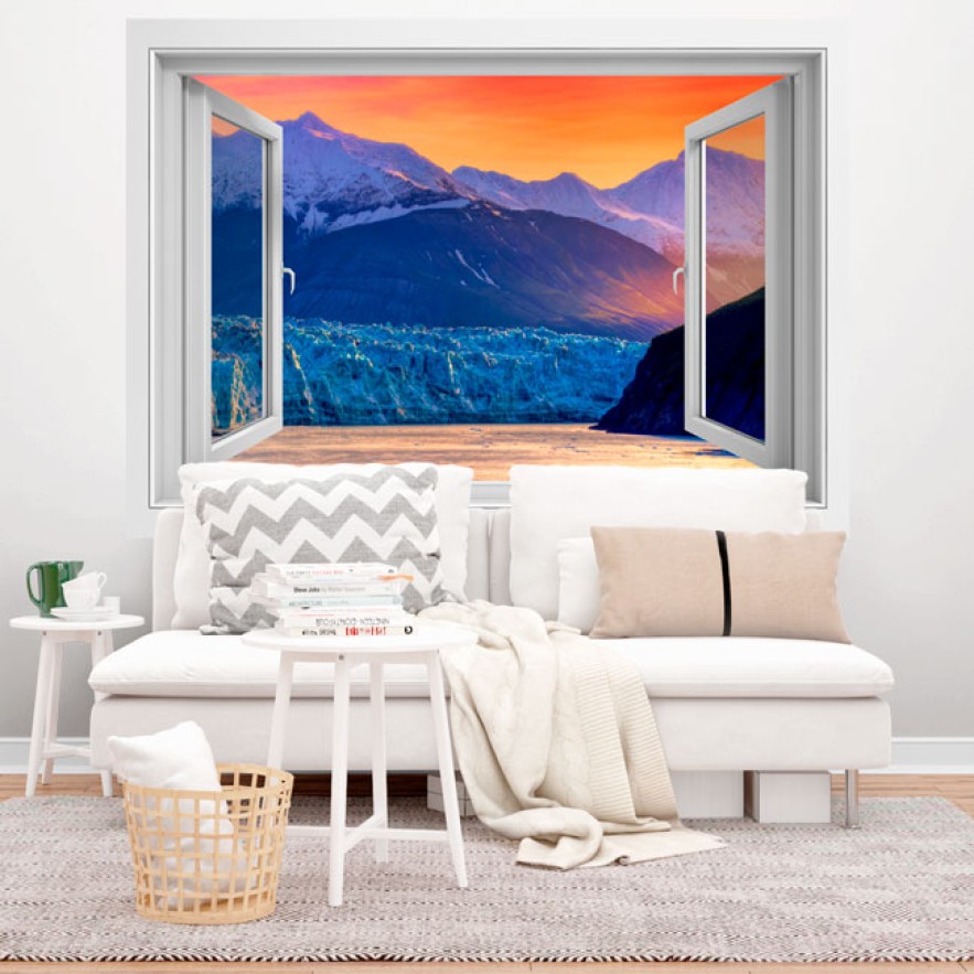 Vinilos efecto ventanas 3d atardecer en alaska