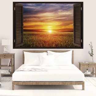 Vinilos efecto ventanas 3d atardecer en el campo Vinilos efecto ventanas 3d atardecer en el campo