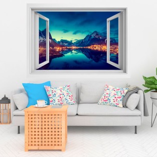 Vinilos ventanas 3d atardecer en reine noruega Vinilos ventanas 3d atardecer en reine noruega
