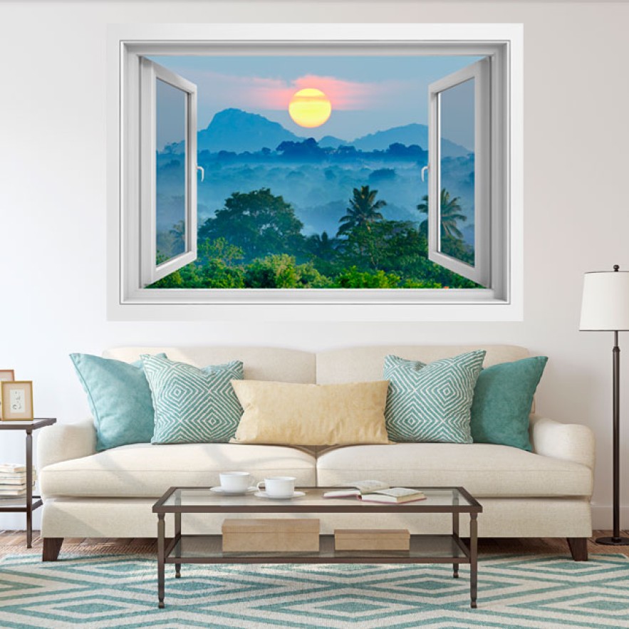 Vinilos ventanas 3d atardecer paisaje sri lanka