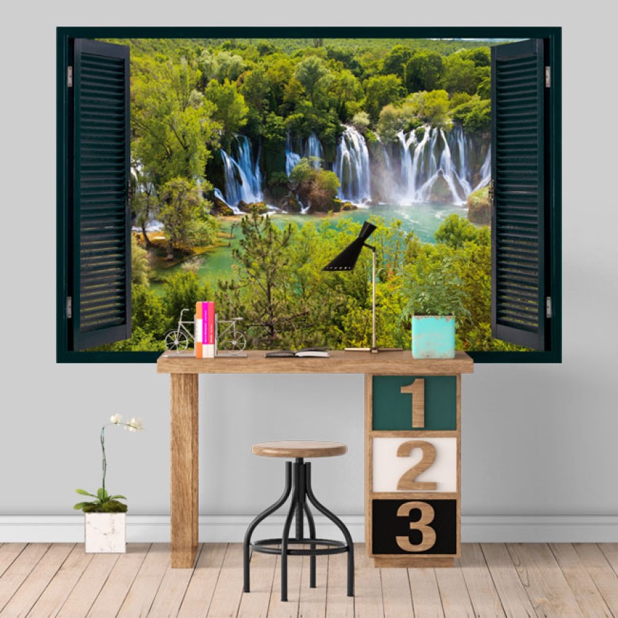 Vinilos efecto ventana 3d cascadas naturaleza