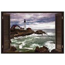 Vinilos efecto ventanas 3d faro en la playa