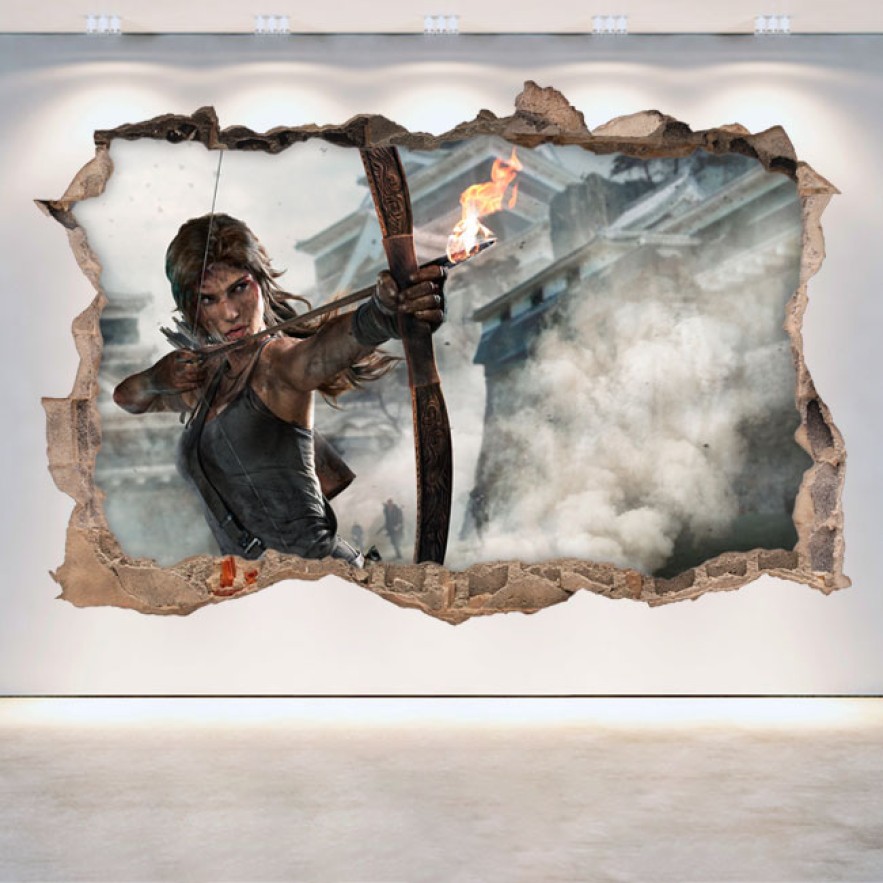 Vinilo videojuego agujero 3d lara croft tomb raider definitive edition