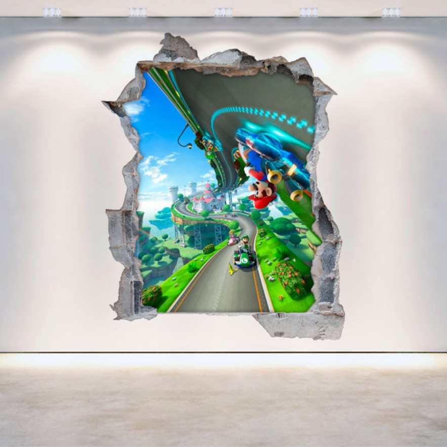 Vinilo decorativo agujero 3d videojuego mario kart 8