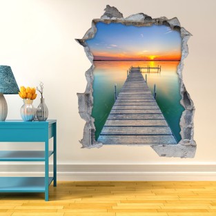 Vinilos decorativos agujero 3d atardecer en el lago Vinilos decorativos agujero 3d atardecer en el lago