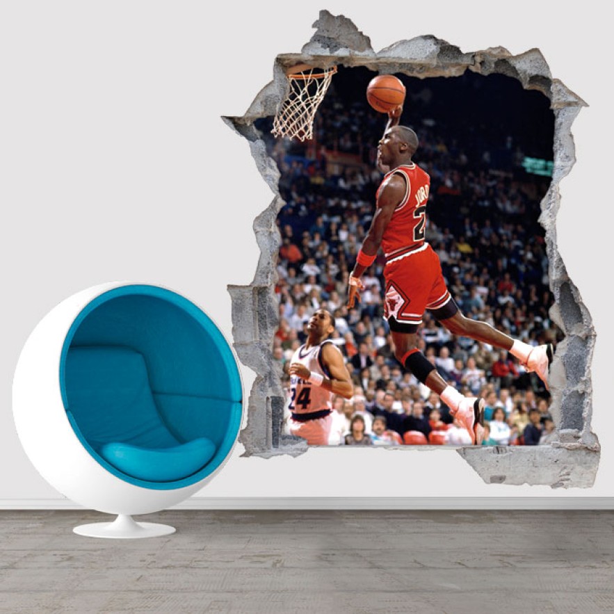 Vinilos agujero 3d baloncesto michael jordan volando