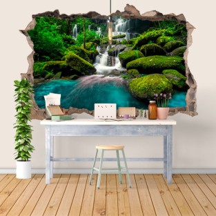 Vinilos y pegatinas agujero 3d cascadas en el bosque Vinilos y pegatinas agujero 3d cascadas en el bosque