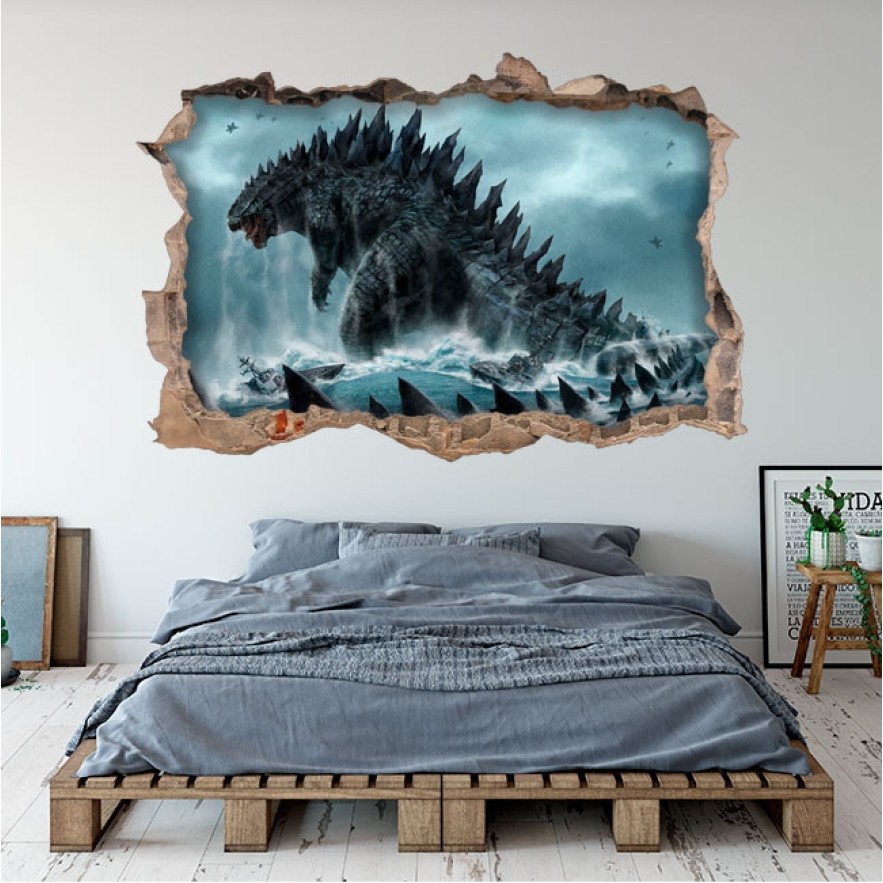 Vinilos y pegatinas agujero 3d godzilla