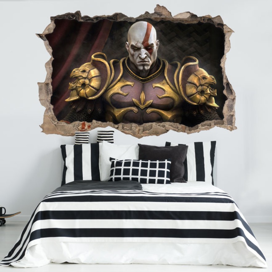 Vinilo decorativo agujero 3d kratos god of war throne