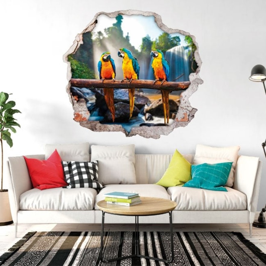 Vinilos agujeros 3d loros coloridos