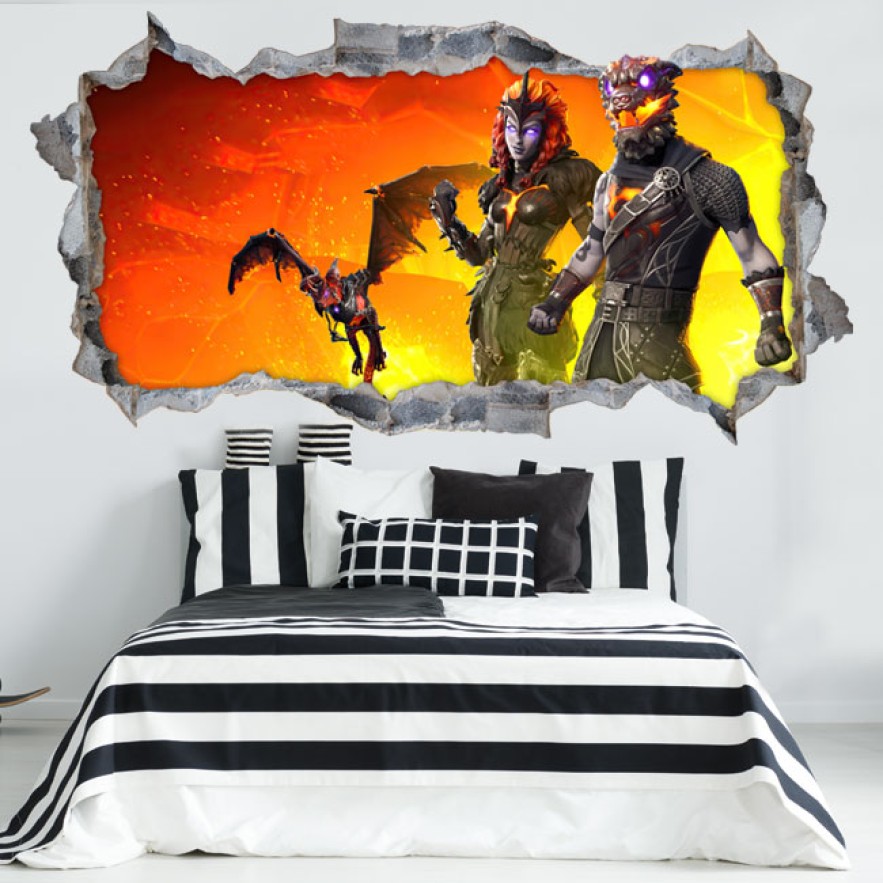 Vinilo decorativo 3d pared rota videojuego fortnite