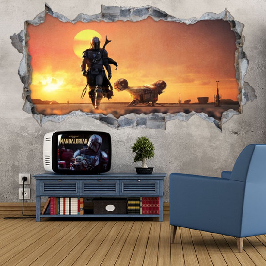 Vinilos decorativos agujero 3d star wars the mandalorian