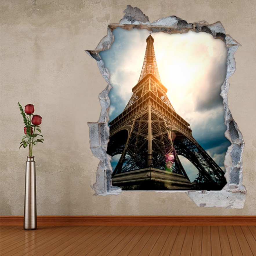 Vinilos agujero 3d torre eiffel parís francia
