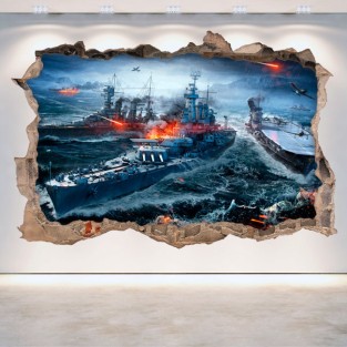 Vinilo decorativo agujero 3d videojuego world of warships Vinilo decorativo agujero 3d videojuego world of warships