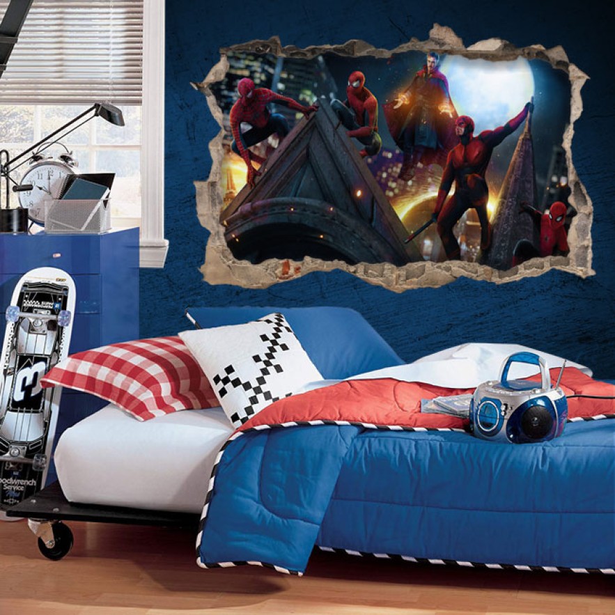 Vinilos decorativos agujero 3d spider man no way home