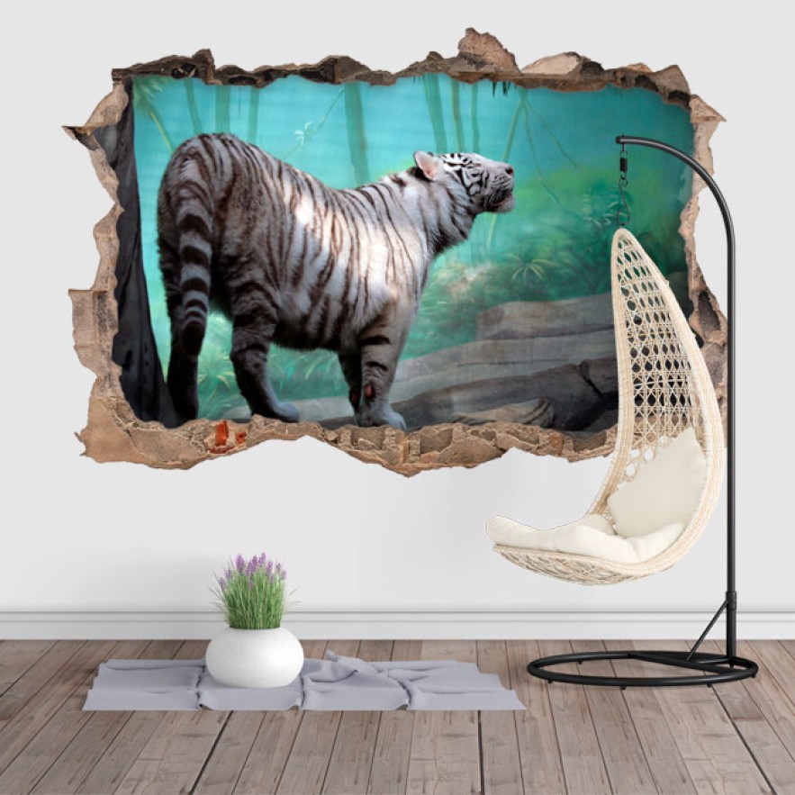 Vinilos agujero 3d tigre blanco