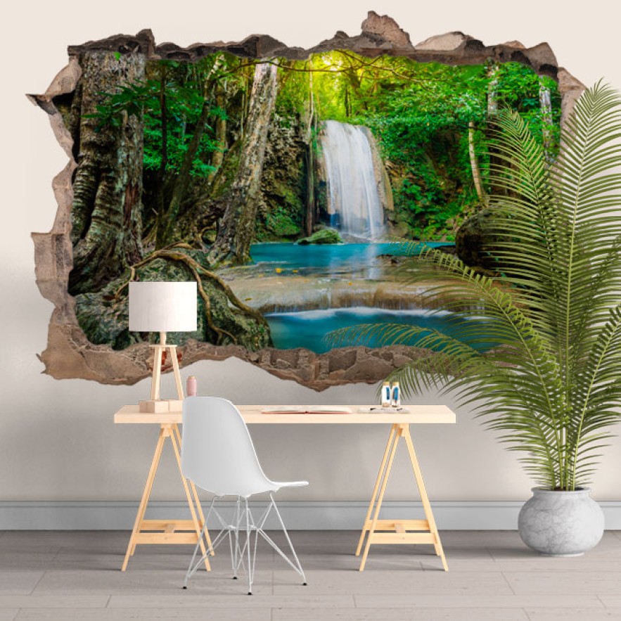 Vinilos decorativos agujero 3d cascadas en el bosque