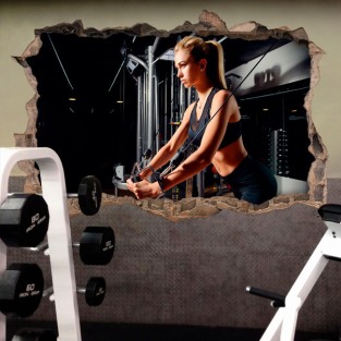 Vinilos agujero 3d decoración gimnasios fitness mujer entrenando