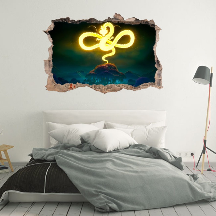 Vinilo decorativo agujero 3d  fortnite dragon ball