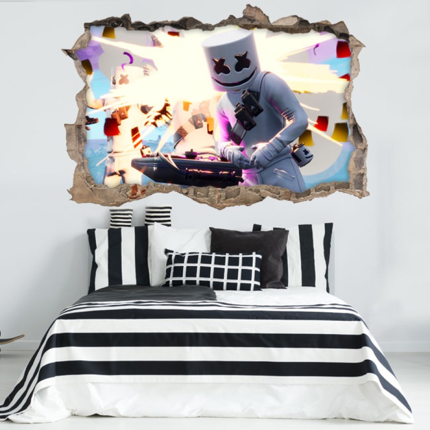 Vinilos decorativos agujero 3d fortnite marshmello dj