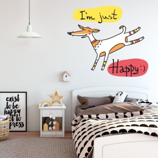 Vinilo decorativo perro con frase "i'm just happy" Vinilo decorativo perro con frase "i'm just happy"