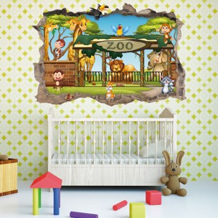 Vinilos decorativos infantiles agujero 3d animales del zoo Vinilos decorativos infantiles agujero 3d animales del zoo
