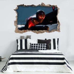 Vinilos decorativos agujero pared 3d spider man miles morales