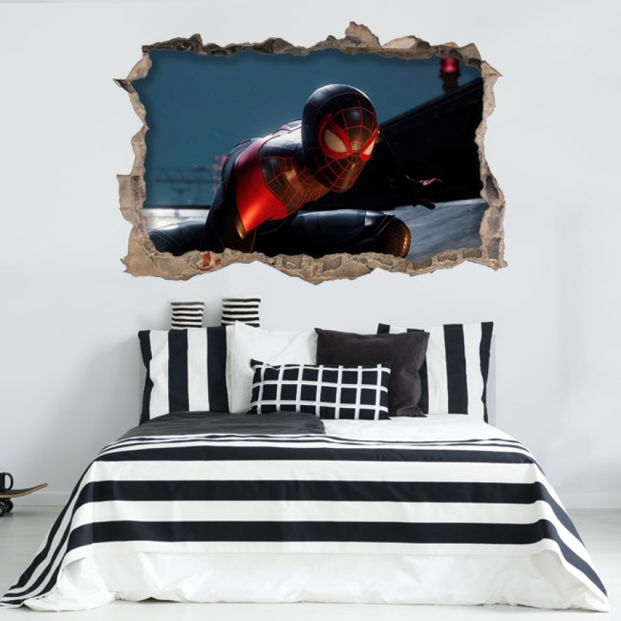 Vinilos decorativos agujero pared 3d spider man miles morales