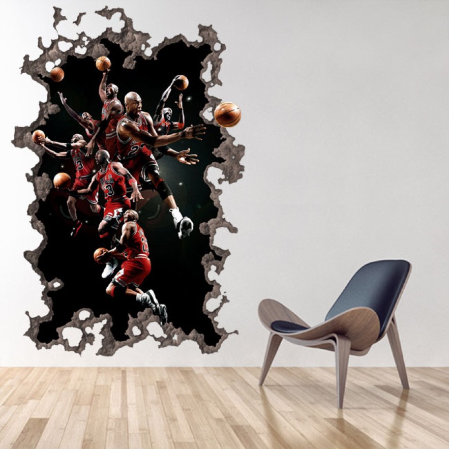Vinilos decorativos agujero 3d michael jordan