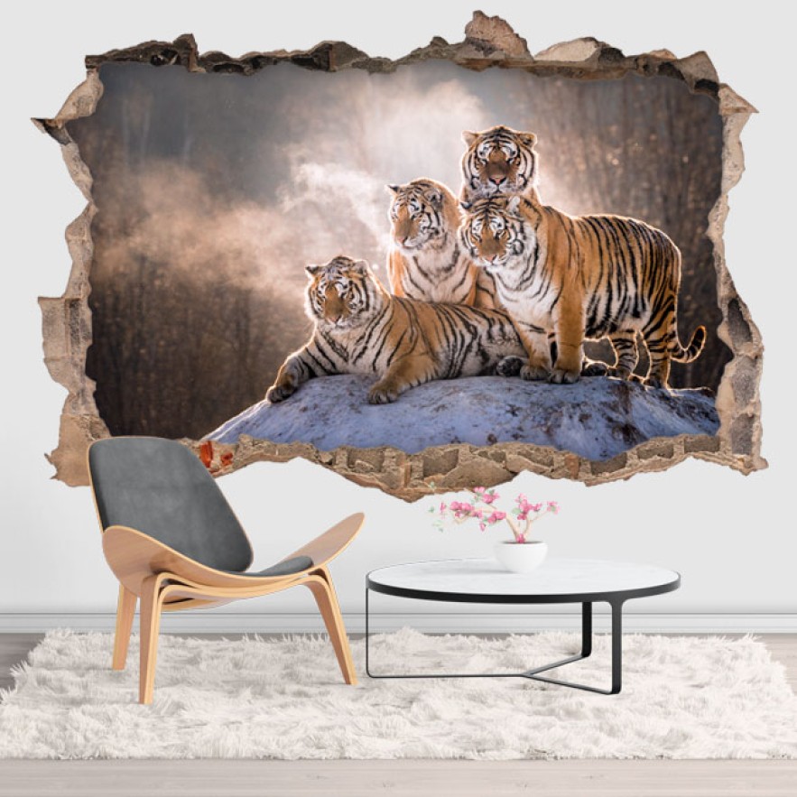 Vinilo agujero 3d de tigres de bengala
