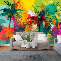 Fotomural o papel pintado jungla palmeras coloridas