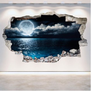 Vinilo agujero 3d paisaje mar y luna Vinilo agujero 3d paisaje mar y luna