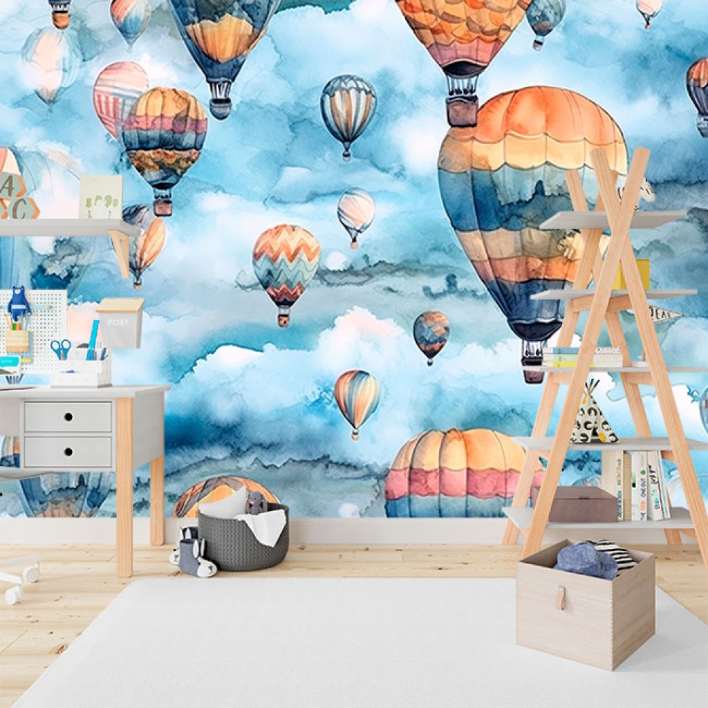 Fotomural o papel pintado globos cielo acuarela