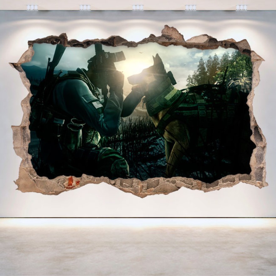 Vinilo decorativo agujero 3d call of duty ghosts